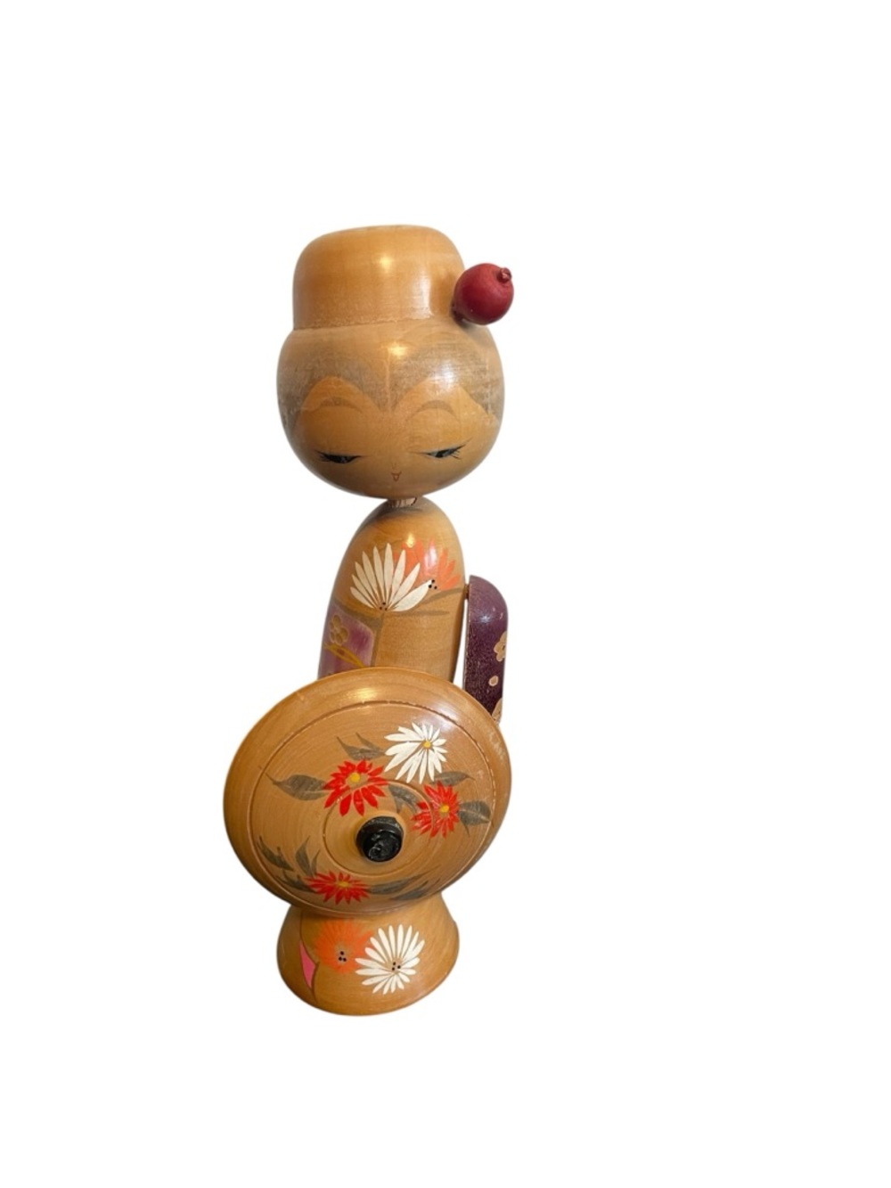 Vintage Japanese Sosaku Kokeshi Doll Hand Painted Wood Girl with Parasol Signed